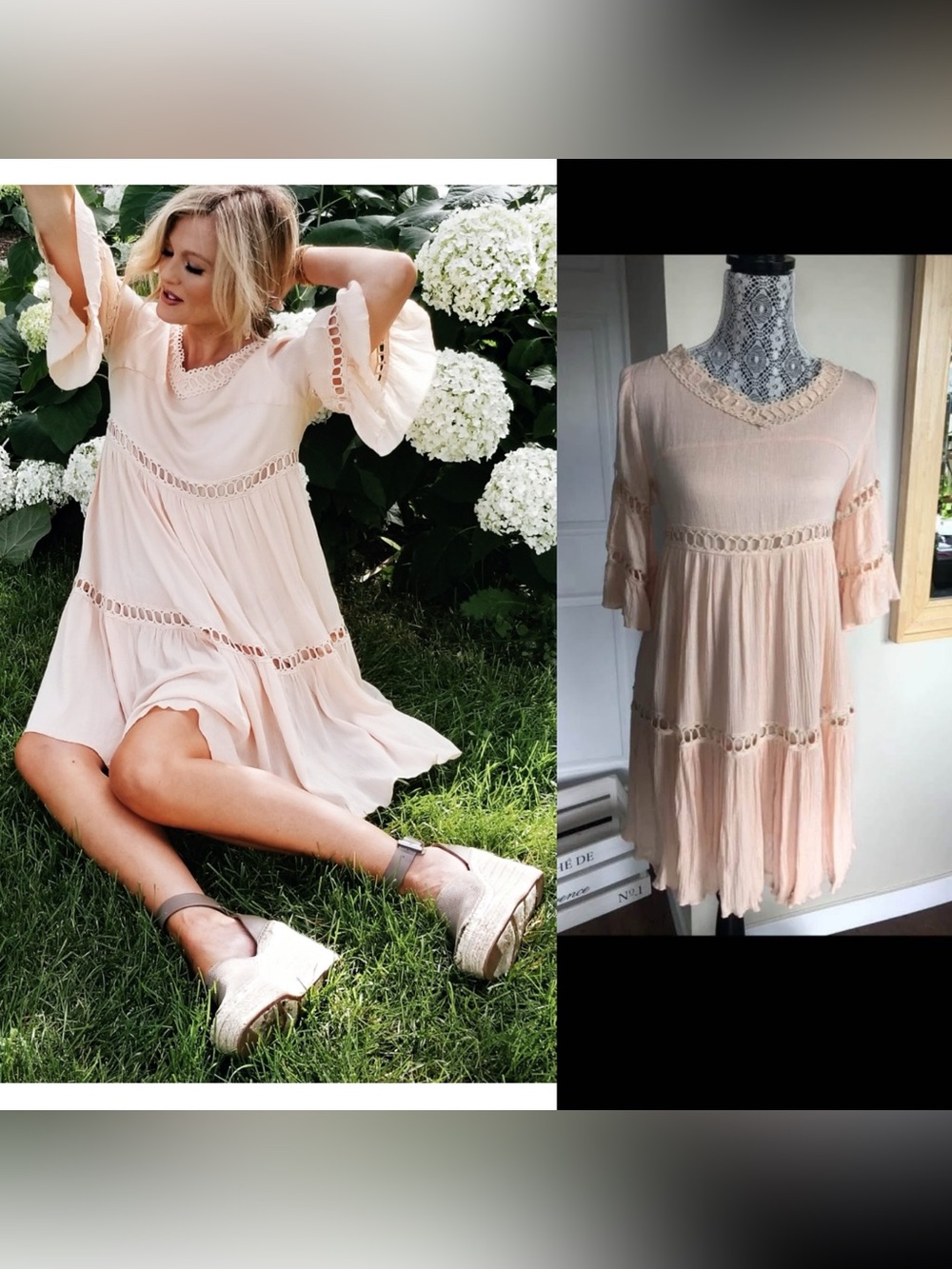 NWT Anthropologie Tiered Babydoll Crinkle Blush Pink Dress. Small
